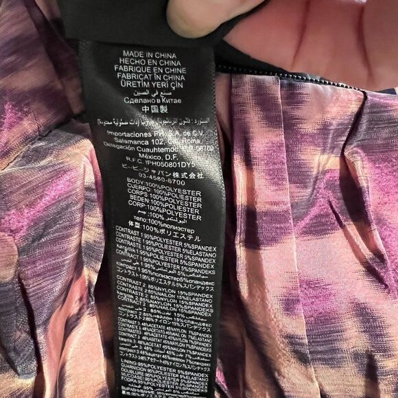 Bebe Black with Purple Leopard Strapless Ruched Dress Size Medium - Picture 10 of 12